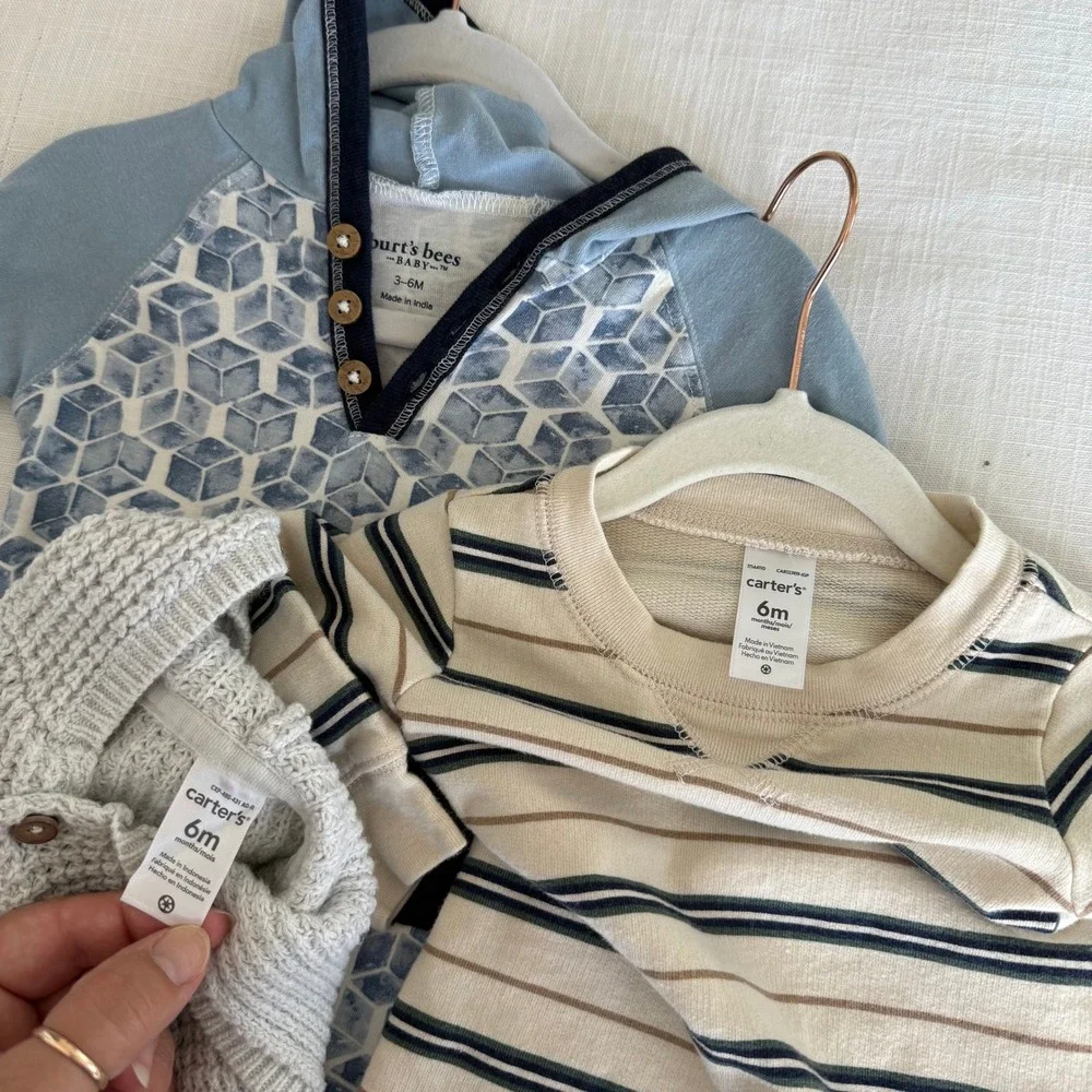 Mixed Baby Boy Bundle Carter's Burt's Bees Gap Pekkle 3-6M 6M 9-12M 7pc Set‎